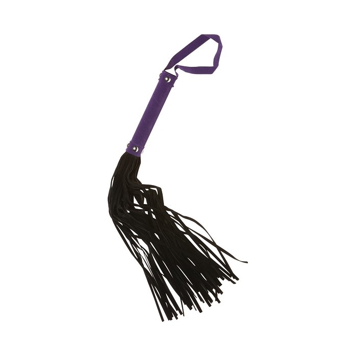 Многохвостая бархатистая чёрная плеть X-Play с фиолетовой рукоятью - X-Play