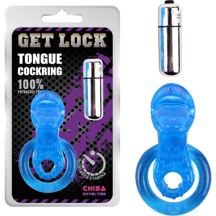 Синее эрекционное виброкольцо Tongue Cockring - Get Lock. Фотография 2.