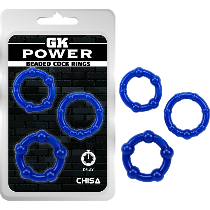 Набор из 3 синих стимулирующих колец Beaded Cock Rings - GK Power. Фотография 2.