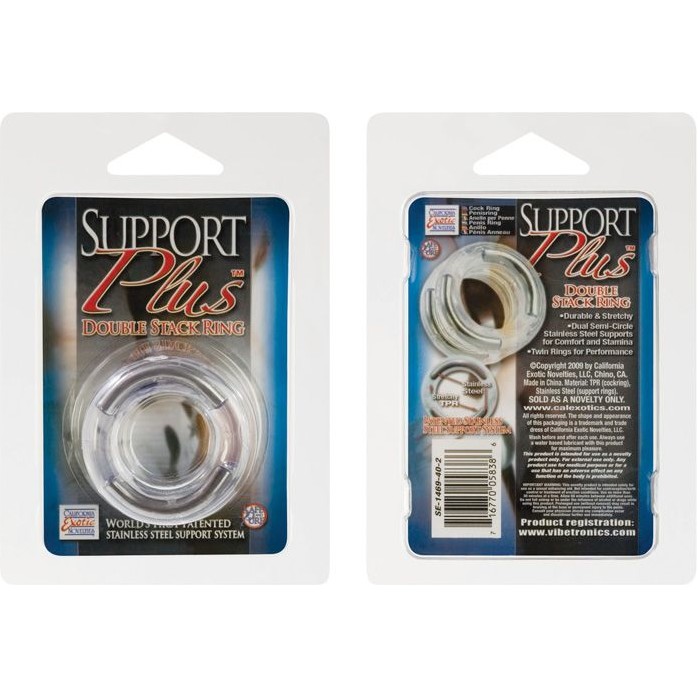 Двойное прозрачное эрекционное кольцо Double Stack Ring с металлическими вставками - Support Plus. Фотография 2.
