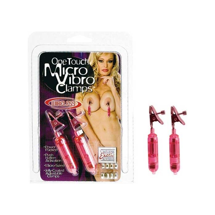 Розовые зажимы на соски One Touch Micro Vibro Clamps - Nipple Play. Фотография 2.