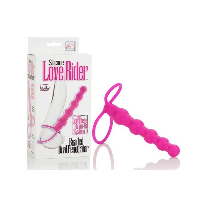 Розовая насадка для двойного проникновения Silicone Love Rider Beaded Dual Penetrator - 14,5 см - Love Rider. Фотография 4.