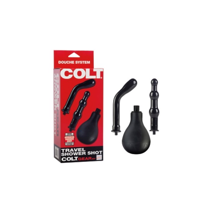 Гигиенический анальный душ COLT TRAVEL SHOWER SHOT со сьемными насадками черный - Colt