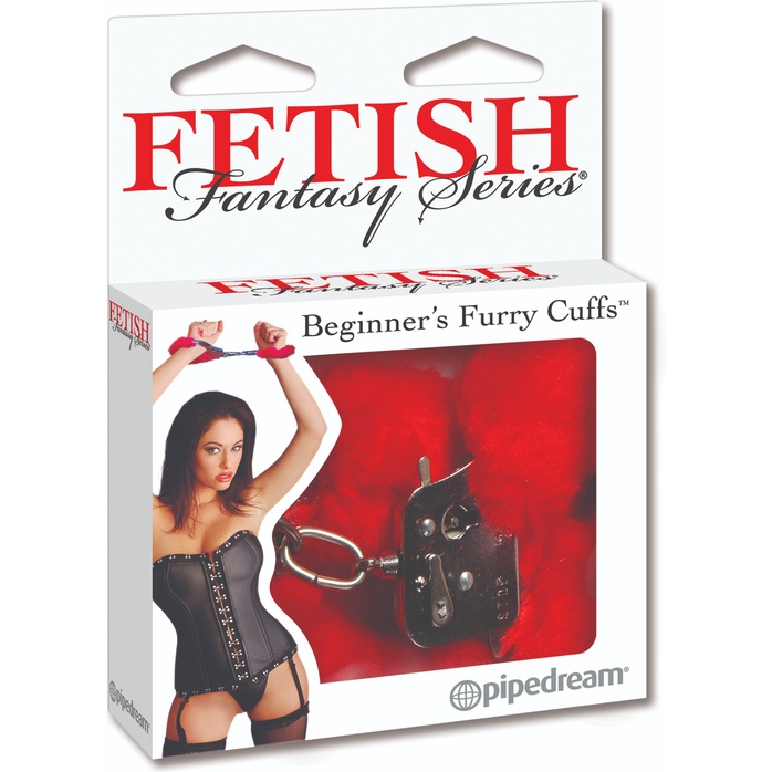 Наручники с красным мехом Beginners Furry Cuffs - Fetish Fantasy Series. Фотография 4.