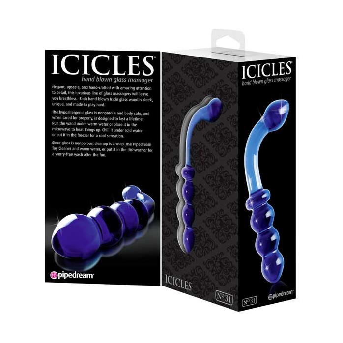 Синий стеклянный анальный стимулятор ICICLES № 31 - Icicles. Фотография 2.