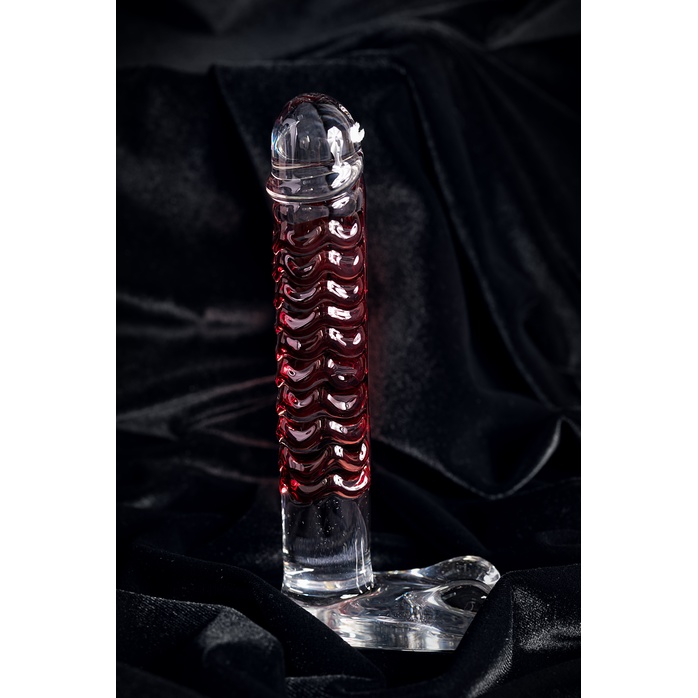 Стеклянный фаллос с мошонкой и рёбрышками - 16 см - Sexus Glass. Фотография 10.