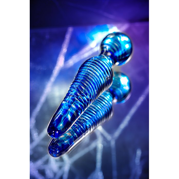 Большая синяя стеклянная пробка для анальной стимуляции - 17 см - Sexus Glass. Фотография 4.