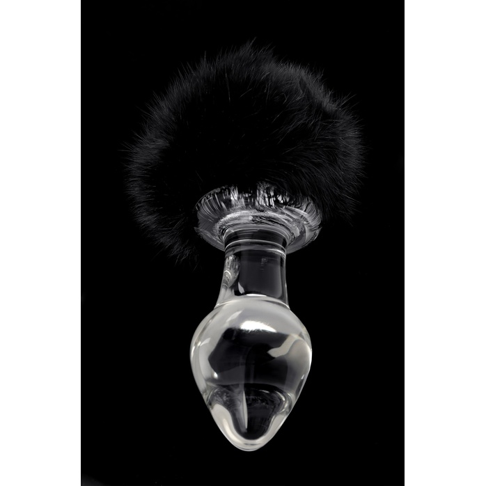 Стеклянная анальная втулка с черным хвостиком - 13,5 см - Sexus Glass. Фотография 5.
