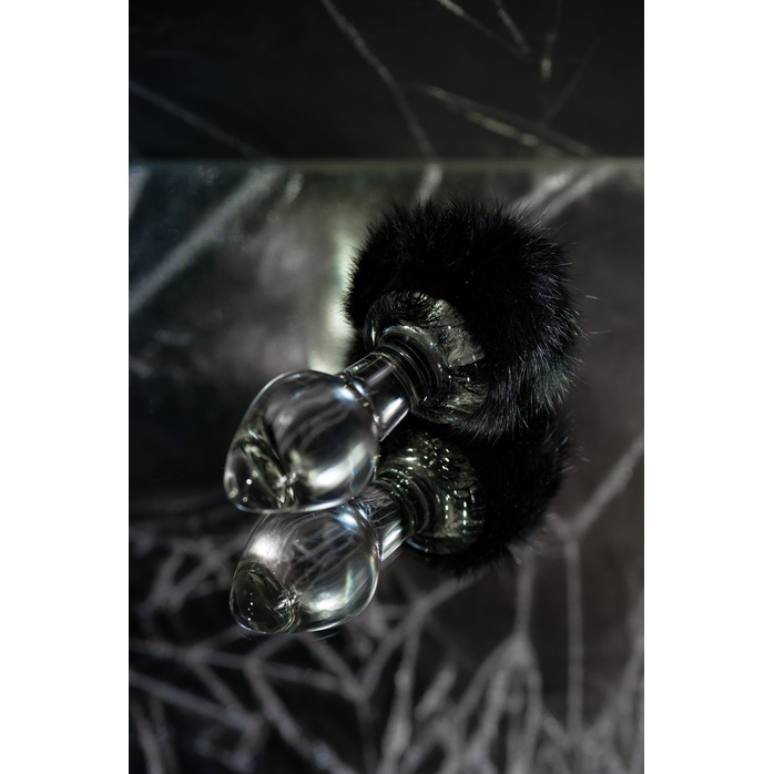 Стеклянная анальная втулка с черным хвостиком - 13,5 см - Sexus Glass. Фотография 6.