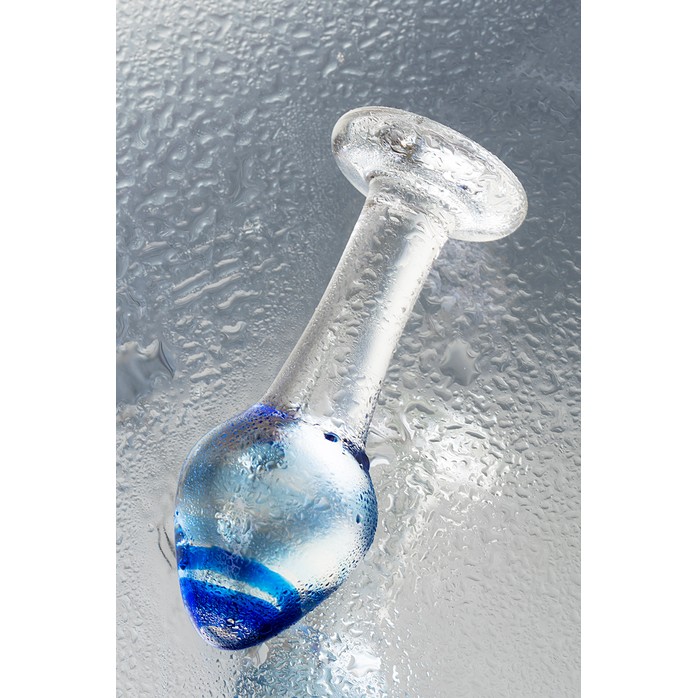 Стеклянная анальная втулка с синим кончиком - 11,5 см - Sexus Glass. Фотография 6.