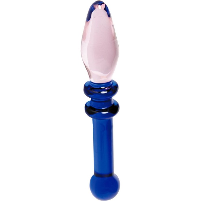 Стеклянный стимулятор с синей рукоятью и розовым кончиком - 18 см - Sexus Glass