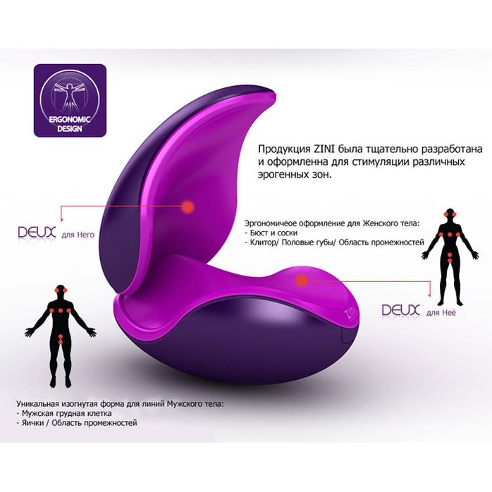 Фиолетовый вибратор для пары 2 в 1 ZINI DEUX. Фотография 3.