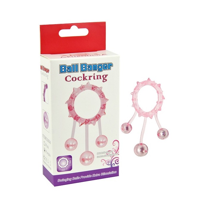 Розовое эрекционное кольцо Ball Banger Cock Ring с 3 утяжеляющими шариками