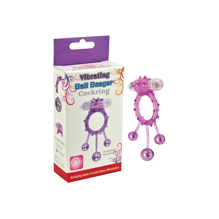 Фиолетовое эрекционное виброкольцо Ball Banger Cock Ring с 3 утяжеляющими шариками