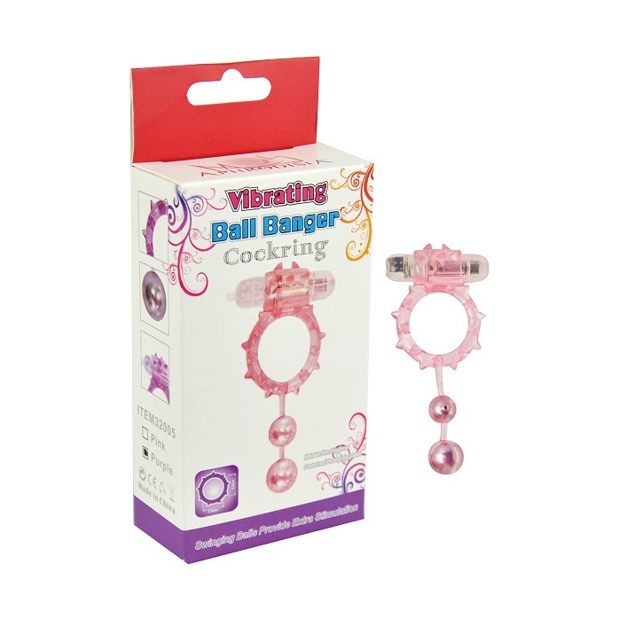 Розовое виброкольцо с 2 утяжеляющими шариками Ball Banger Cock Ring