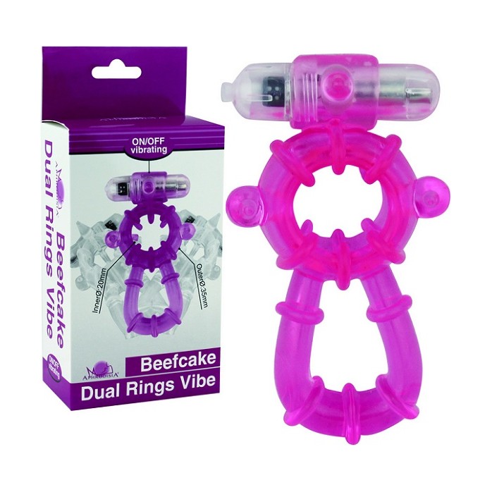 Фиолетовое эрекционное виброкольцо Beefcake Dual Rings Vibe