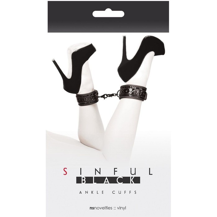 Черные оковы на ноги Sinful Ankle Cuffs - Sinful. Фотография 2.
