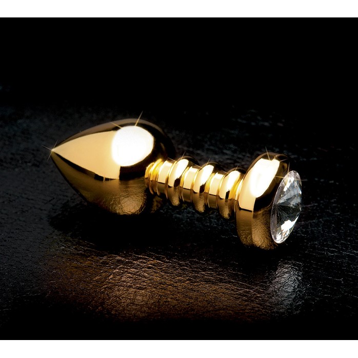 Золотистая анальная пробка с кристаллом Luv Plug - 10,1 см - Fetish Fantasy Gold