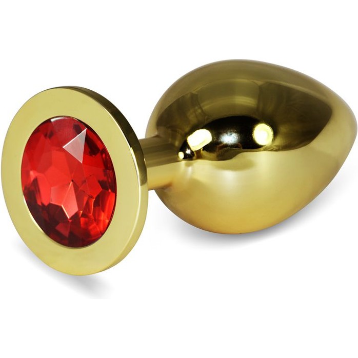 Анальная пробка Butt Plug Gold Large с красным камнем - 10,1 см