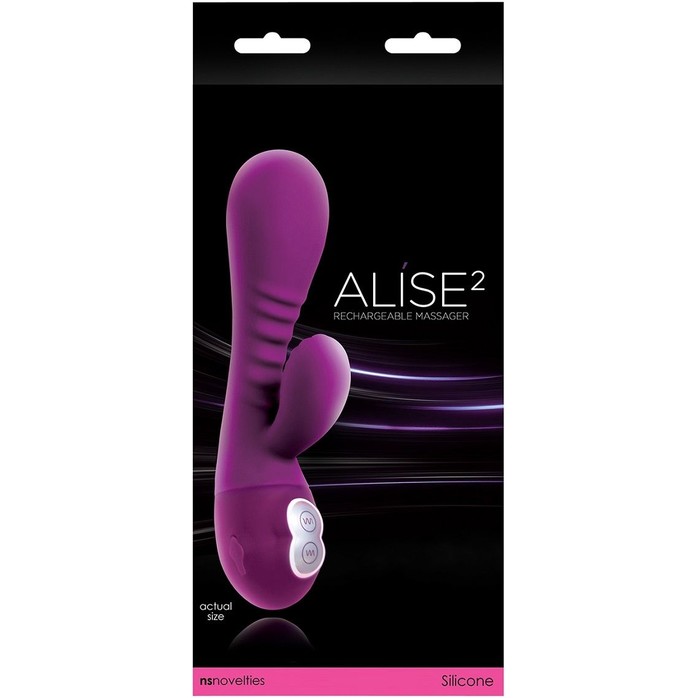 Фиолетовый вибромассажер Alise 2 с клиторалльным отростком - 20 см - Silicone Vibe Massagers. Фотография 2.