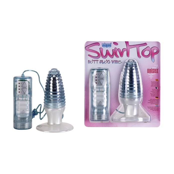 Голубая анальная пробка c вибрацией SWIRL L BLUE