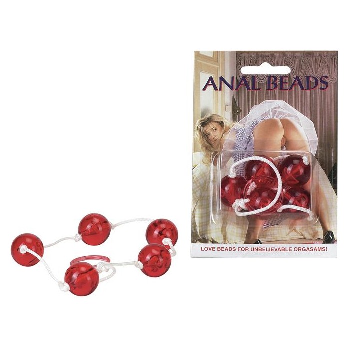 Красная анальная цепочка с пятью звеньями Anal Beads