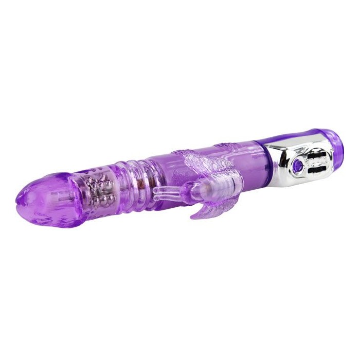 Фиолетовый вибратор с клиторальной бабочкой, ротацией и движением Up/Down - 24 см. Фотография 2.