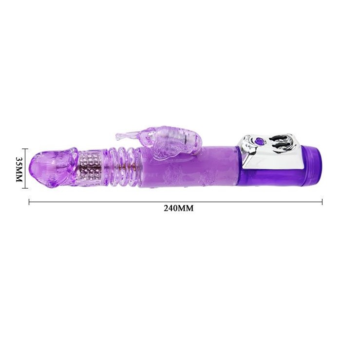 Фиолетовый вибратор с клиторальной бабочкой, ротацией и движением Up/Down - 24 см. Фотография 4.
