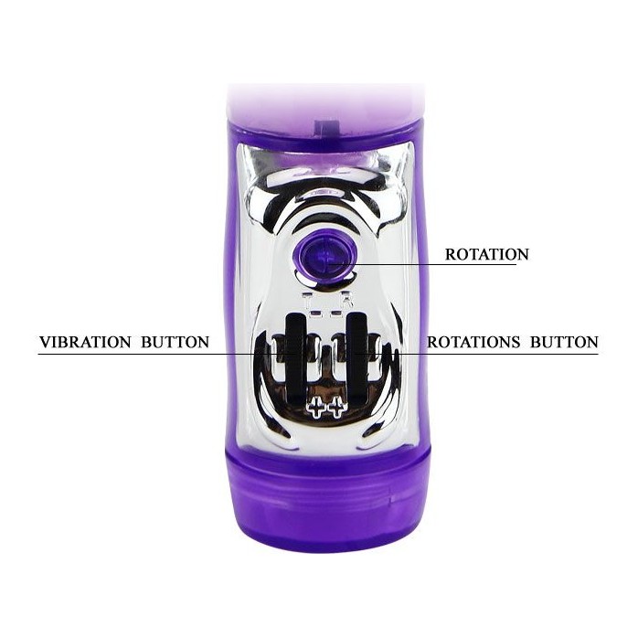 Фиолетовый вибратор с клиторальной бабочкой, ротацией и движением Up/Down - 24 см. Фотография 5.