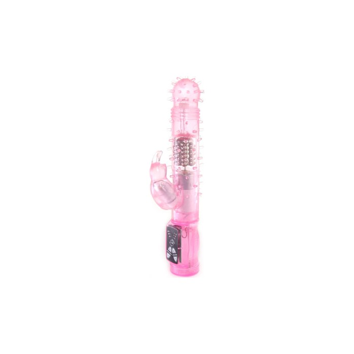 Розовый вибратор с ротацией и шипиками - 22,5 см