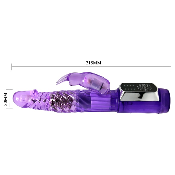 Фиолетовый вибратор с клиторальным стимулятором и ротацией - 21,5 см. Фотография 4.