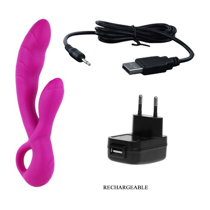 Перезаряжаемый вибратор Audding с клиторальным отростком - 22,5 см - Pretty Love. Фотография 6.