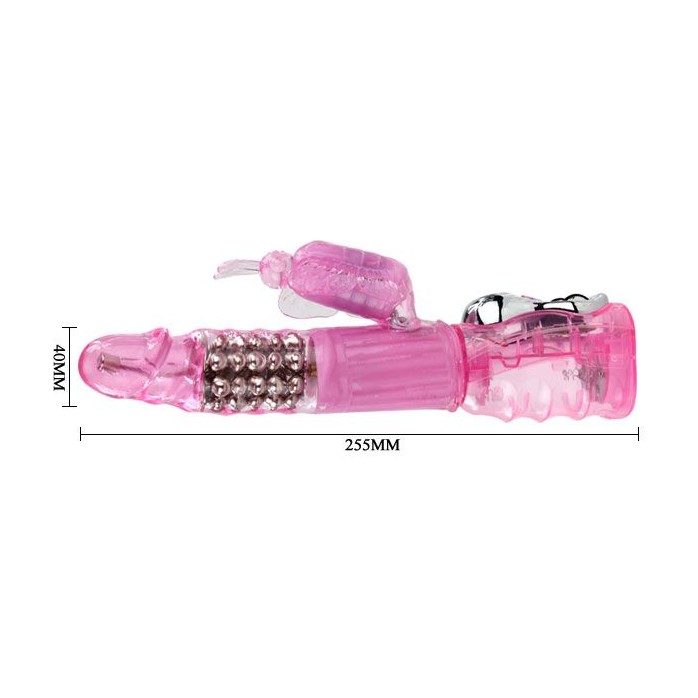 Розовый вибратор-ротатор Butterfly с клиторальной бабочкой - 25,5 см. Фотография 4.
