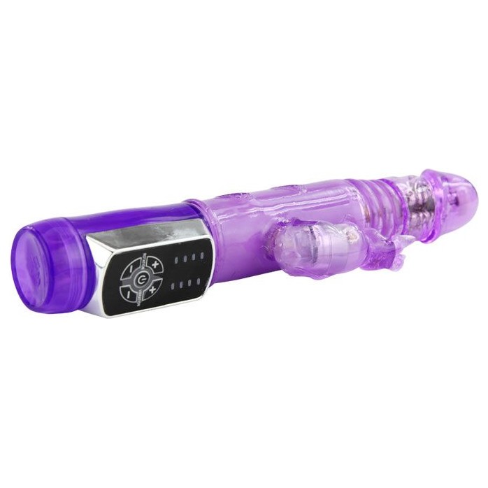 Фиолетовый ротатор с возвратно-поступательными движениями и клиторальным стимулятором - 24 см. Фотография 2.
