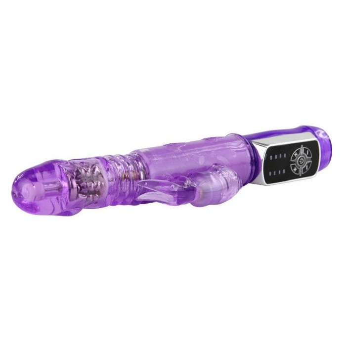 Фиолетовый ротатор с возвратно-поступательными движениями и клиторальным стимулятором - 24 см. Фотография 5.