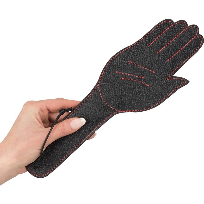 Чёрная шлёпалка Slapper Hand в виде ладошки с контрастной строчкой - 30 см - Bad Kitty. Фотография 2.