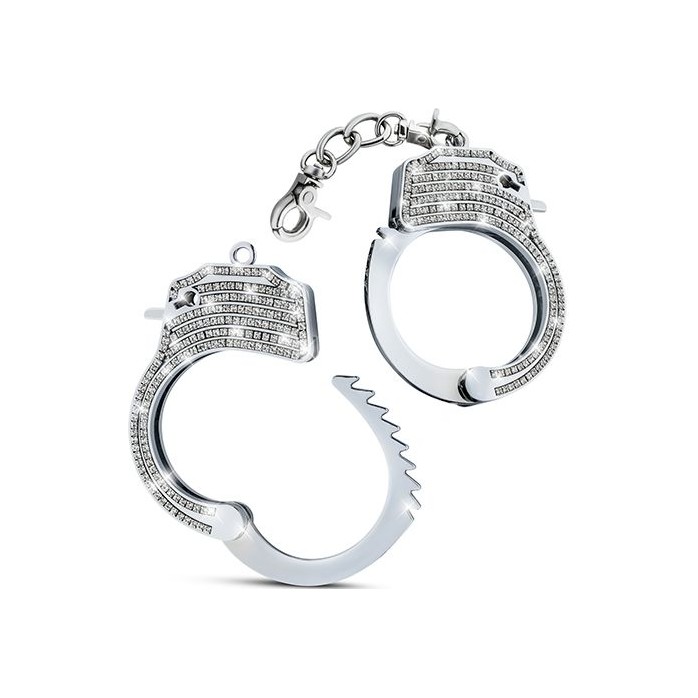Серебристые наручники со стразами Bling Cuffs - Temptasia. Фотография 5.
