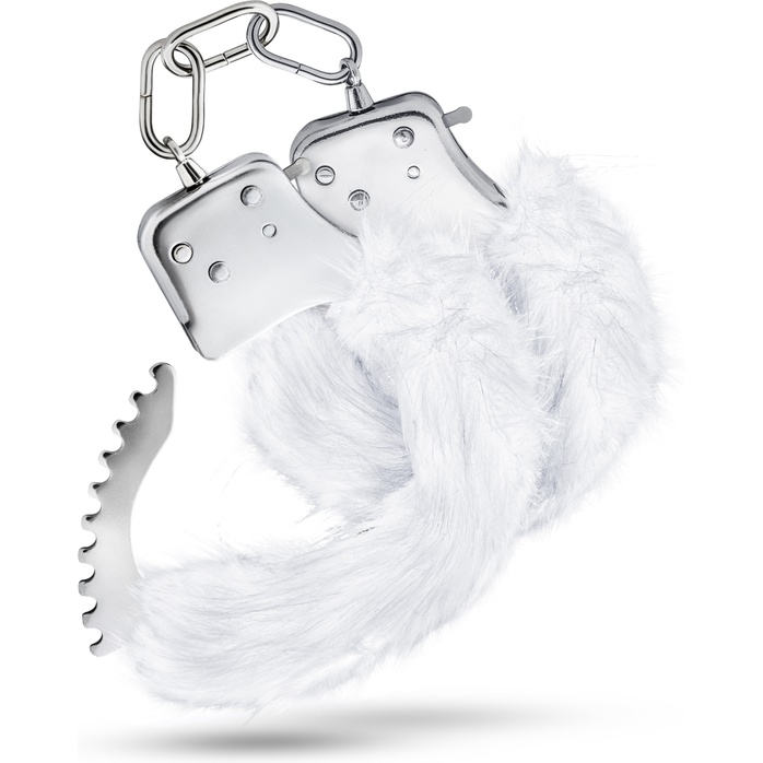 Белые игровые наручники Plush Fur Cuffs - Temptasia. Фотография 3.
