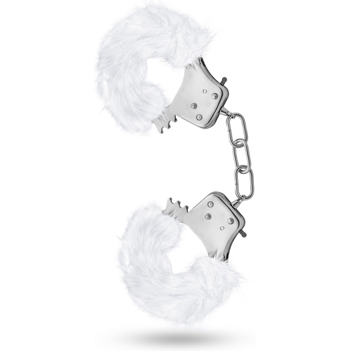 Белые игровые наручники Plush Fur Cuffs - Temptasia. Фотография 4.