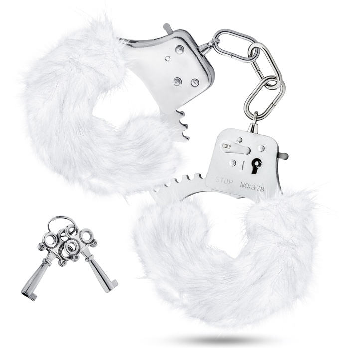 Белые игровые наручники Plush Fur Cuffs - Temptasia