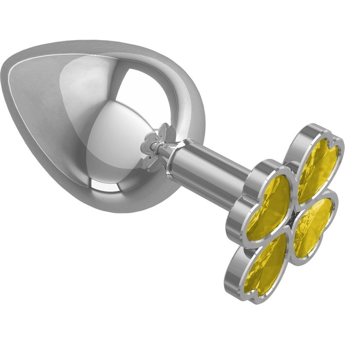 Серебристая анальная пробка-клевер с желтым кристаллом - 8,5 см - Анальные втулки с кристаллом