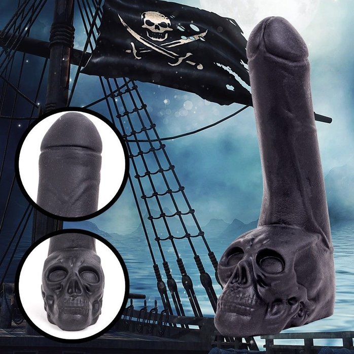 Черный фаллоимитатор-гигант с черепом Cock with Skull - 28 см. Фотография 3.