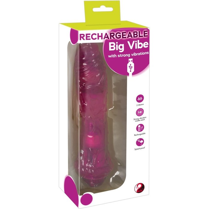 Розовый вибромассажер Rechargeable Big Vibe - 25,5 см - You2Toys. Фотография 2.