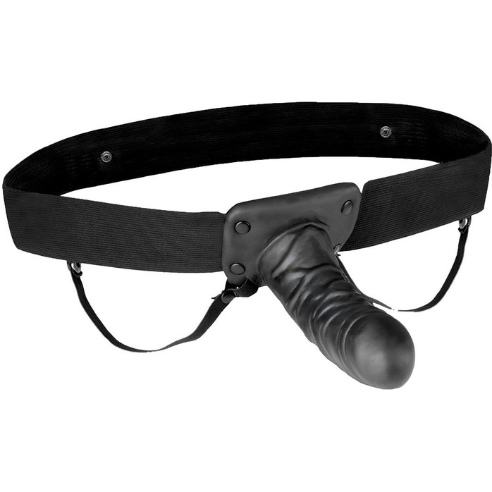 Чёрный полый страпон с вибрацией Unisex Vibrating Hollow Strap-On - 14 см