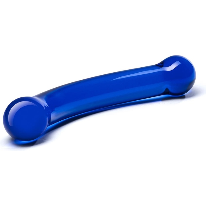 Синий изогнутый фаллоимитатор Curved G-Spot Glass Dildo - 16 см. Фотография 2.