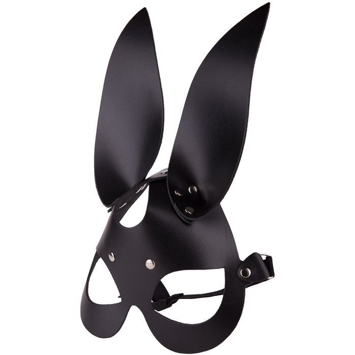 Чёрная кожаная маска с длинными ушками - BDSM accessories. Фотография 3.
