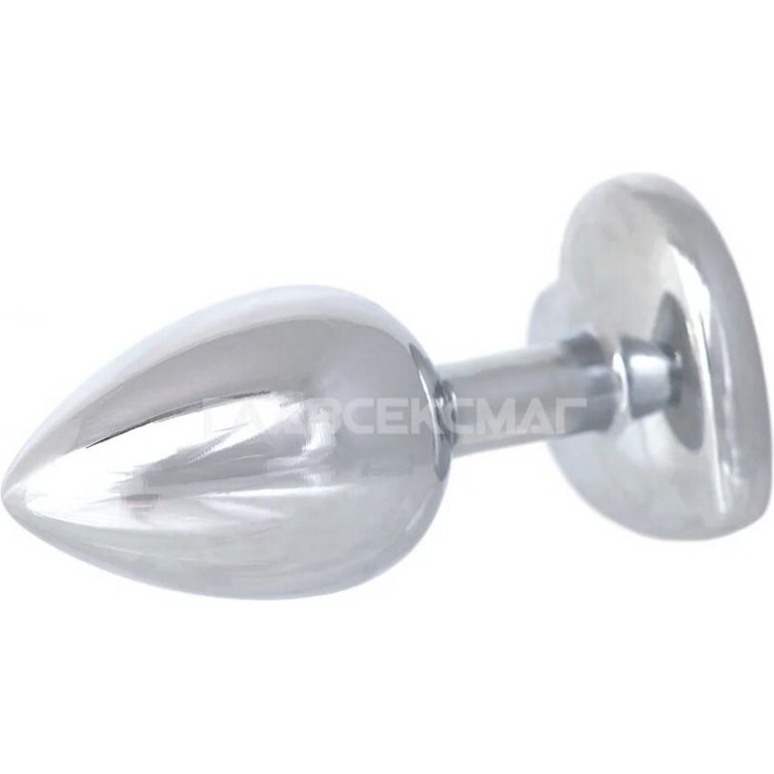 Серебристая анальная пробка с прозрачным кристаллом-сердцем - 7 см.. Фотография 3.