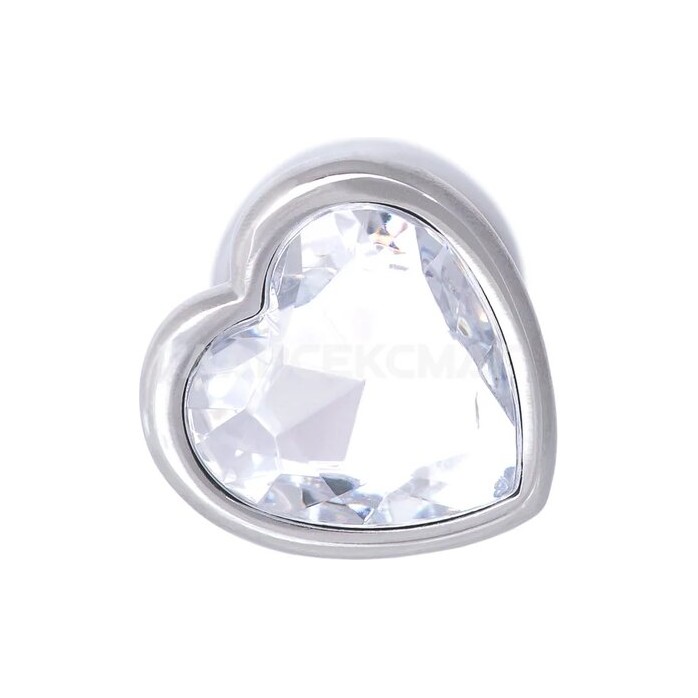 Серебристая анальная пробка с прозрачным кристаллом-сердцем - 7 см.. Фотография 4.