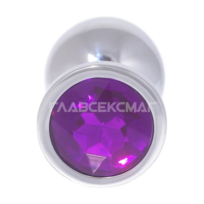 Серебристая анальная пробка с фиолетовым кристаллом - 8,2 см.. Фотография 4.