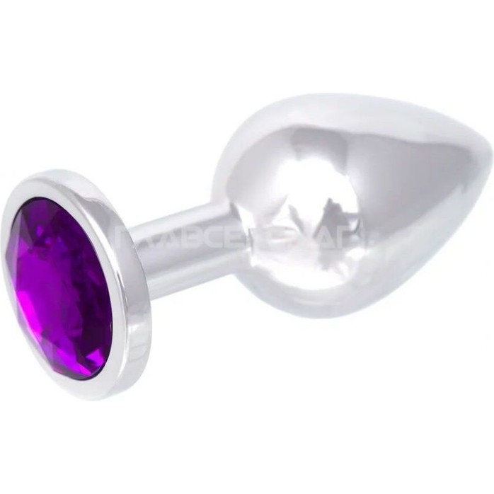 Серебристая анальная пробка с фиолетовым кристаллом - 8,2 см.